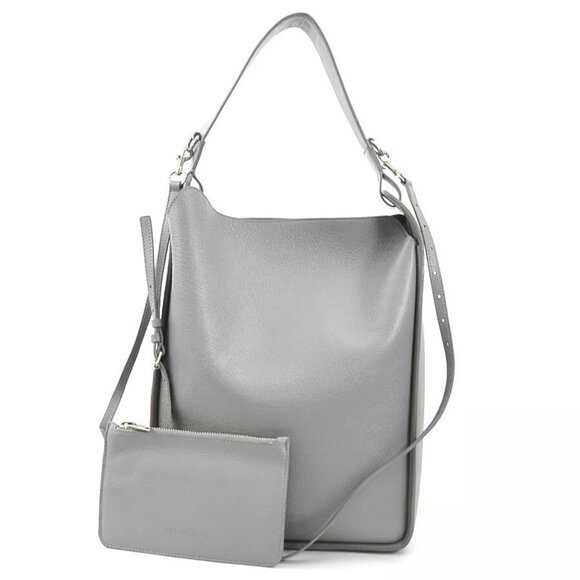 Auth BALENCIAGA North-South Shoulder Bag Gray Leather - Picture 1 of 15